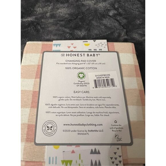 Honest Baby 100% Organic Cotton Pink Plaid Changing Pad Cover Soft & Breathable - Picture 4 of 6